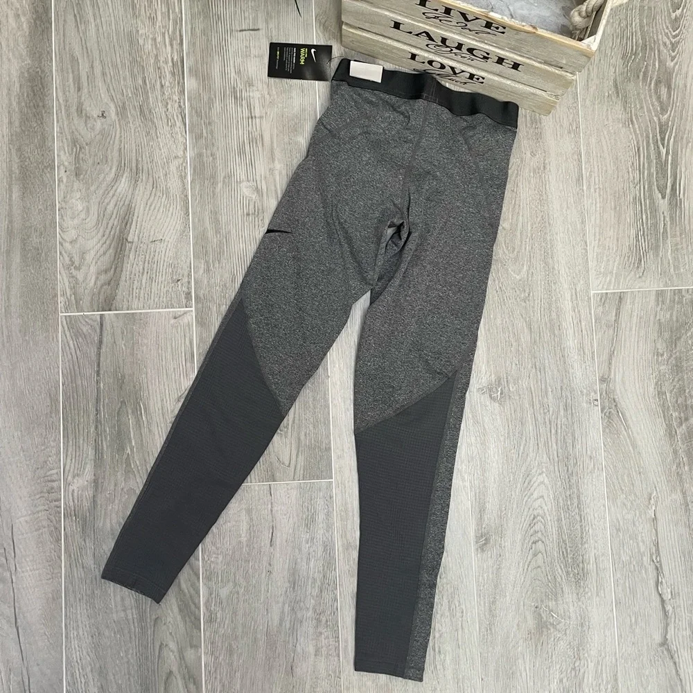 Nike Pro Warm Womens Small Gray Heather Dri FIT Training Tights Leggings NWT